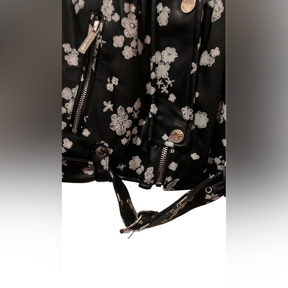 Micheal Kors Faux Leather Floral Jacket-Black&White - Picture 3 of 11